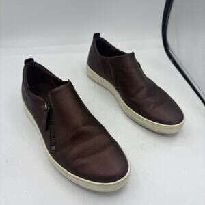 Ecco Sneakers Womens Size 7 Brown Leather Fara Slip On Zip Stretch‎